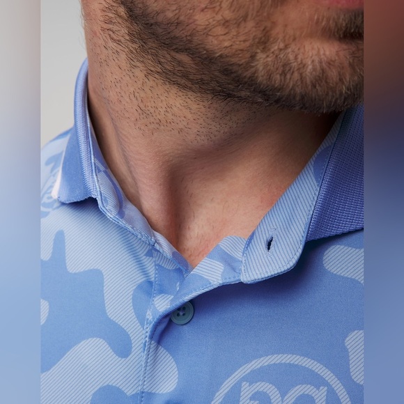 Men's light blue G/Fore Exploded Camo Tech Jersey Polo - Picture 4 of 6